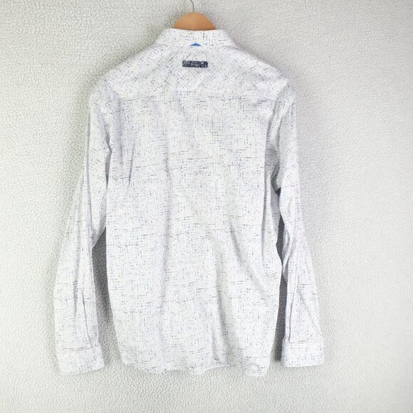 Au Noir Shirt Mens 5 White Blue Button Up Striped Geometric Long Sleeve - Picture 4 of 11